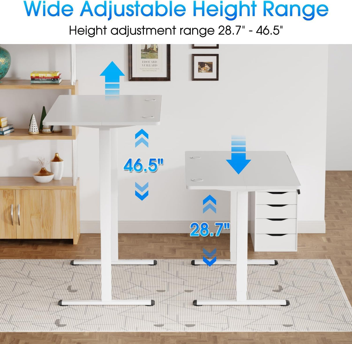 BLKMTY Electric Standing Desk Adjustable Height Computer Desk 24"x55" Home Office Desk Ergonomic Raising Desk Sit Stand Desk with Headphone Hook 20db Noiseless Lifting Desk for Adult, White BLKMTY