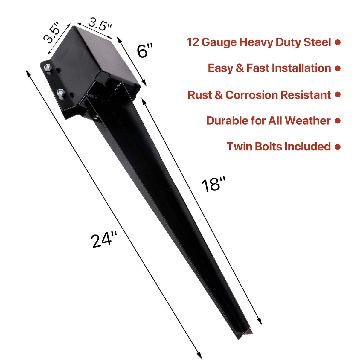 Sekcen 6 Pcs Fence Post Anchor Ground Spike 4x4 Metal Post Stake 24 Inch for Mailbox Deck Railing Black Sekcen