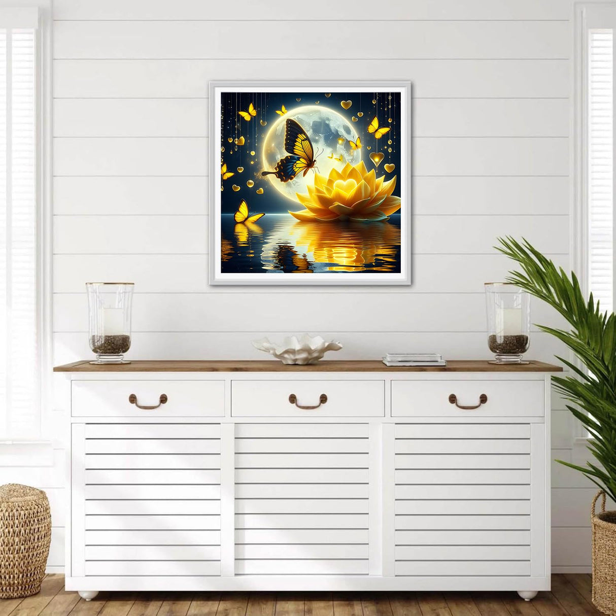 QINRUBB DIY Moon Diamond Painting Kits, Full Drill Butterfly Diamond Art Painting Kits for Adults Beginners, DIY 5D Lotus Painting by Numbers Fantasy Diamond Art Kits for Home Decor 12x12inch QINRUBB
