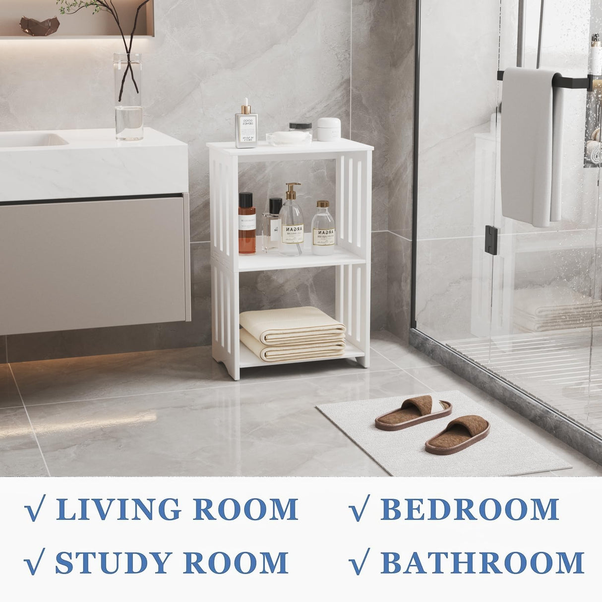 HAYOFAMY 3-Tier End Table Nightstand White, Narrow Side Table with Storage Shelf, Small Bookshelf Bedside Table for Bedroom, Living Room, Office, Bathroom HAYOFAMY