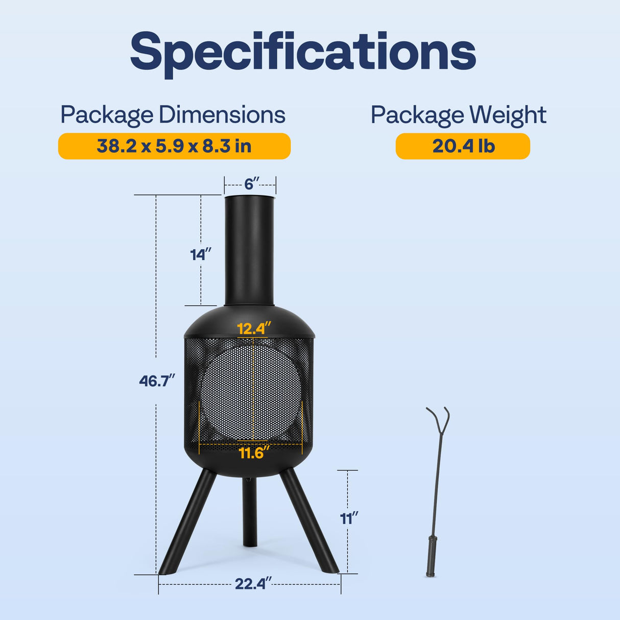 VIVOHOME 46 Inch Chiminea Outdoor Fireplace, Cold-Rolled Steel Wood Burning Fire Pit with Mesh Design, Top Chimney Cover, and Fire Poker Ideal for The Patio, Garden, and Backyard Black VIVOHOME