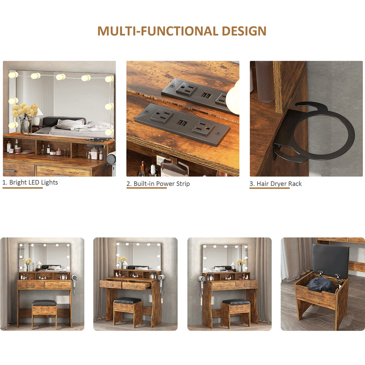 Vabches Makeup Vanity with Lighted Mirror & Power Outlet, White Vanity Set Vanity Desk, Clearance Makeup Vanity 3 Lighting Colors, Brightness Vabches