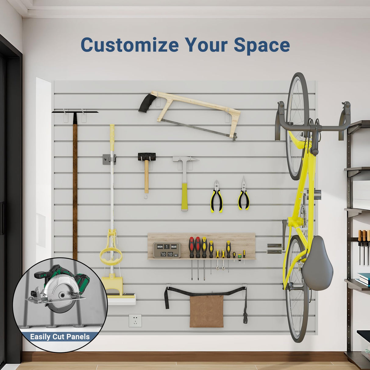 Neoaider Slatwall Panel 4 FT x 4 FT, Interlocking Slat Wall Paneling, Wall Mounted PVC Wallpanel, Suitable for Garage Storage and Organizer, Slatwall Board, Shelves - Grey Neoaider