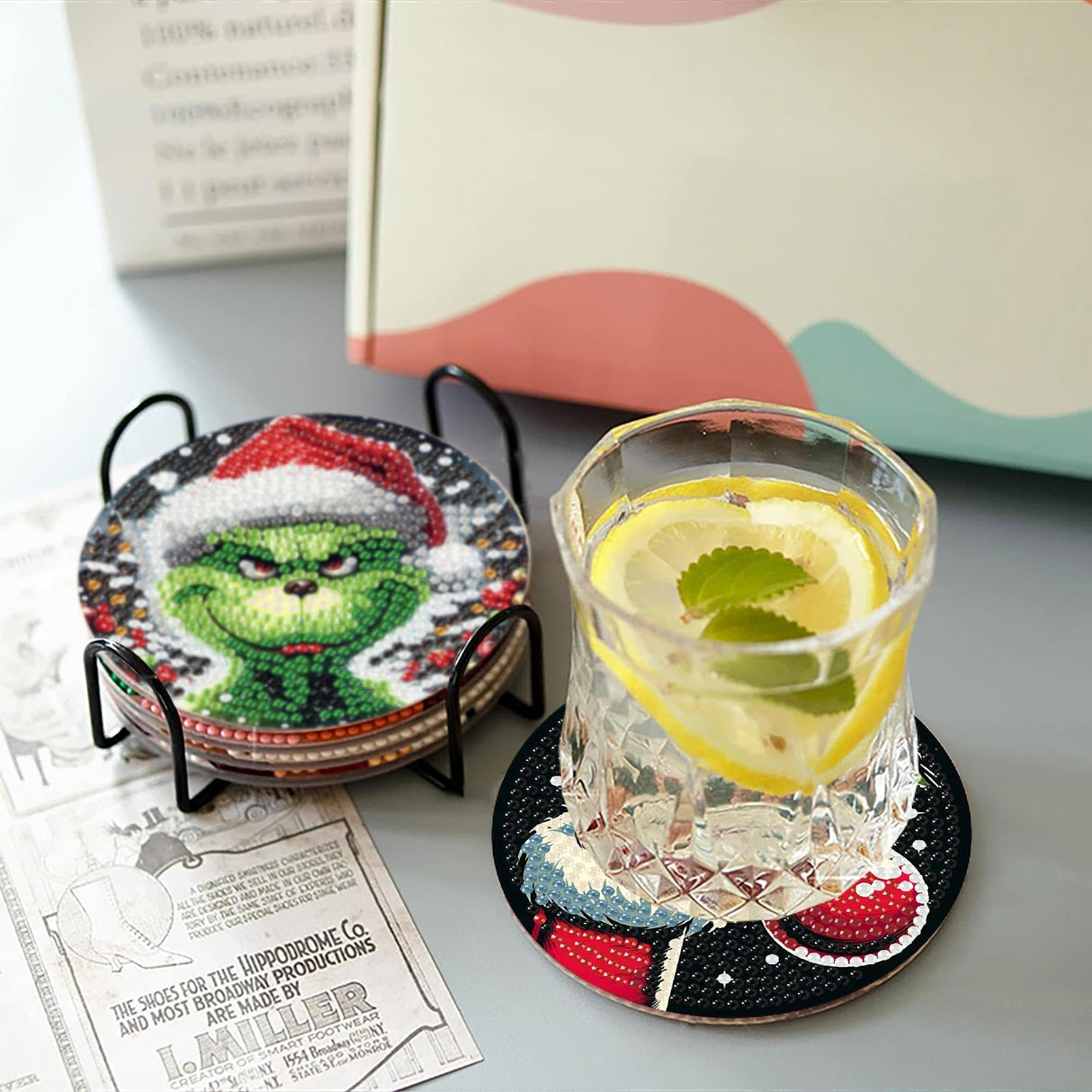 Yijingtop 8 Pcs Christmas Diamond Painting Coasters Kits with Holder,DIY Xmas Diamond Art Coaster Kits for Adults,Christmas Diamond Art Kits for Adults for Home Wall Decor Yijingtop