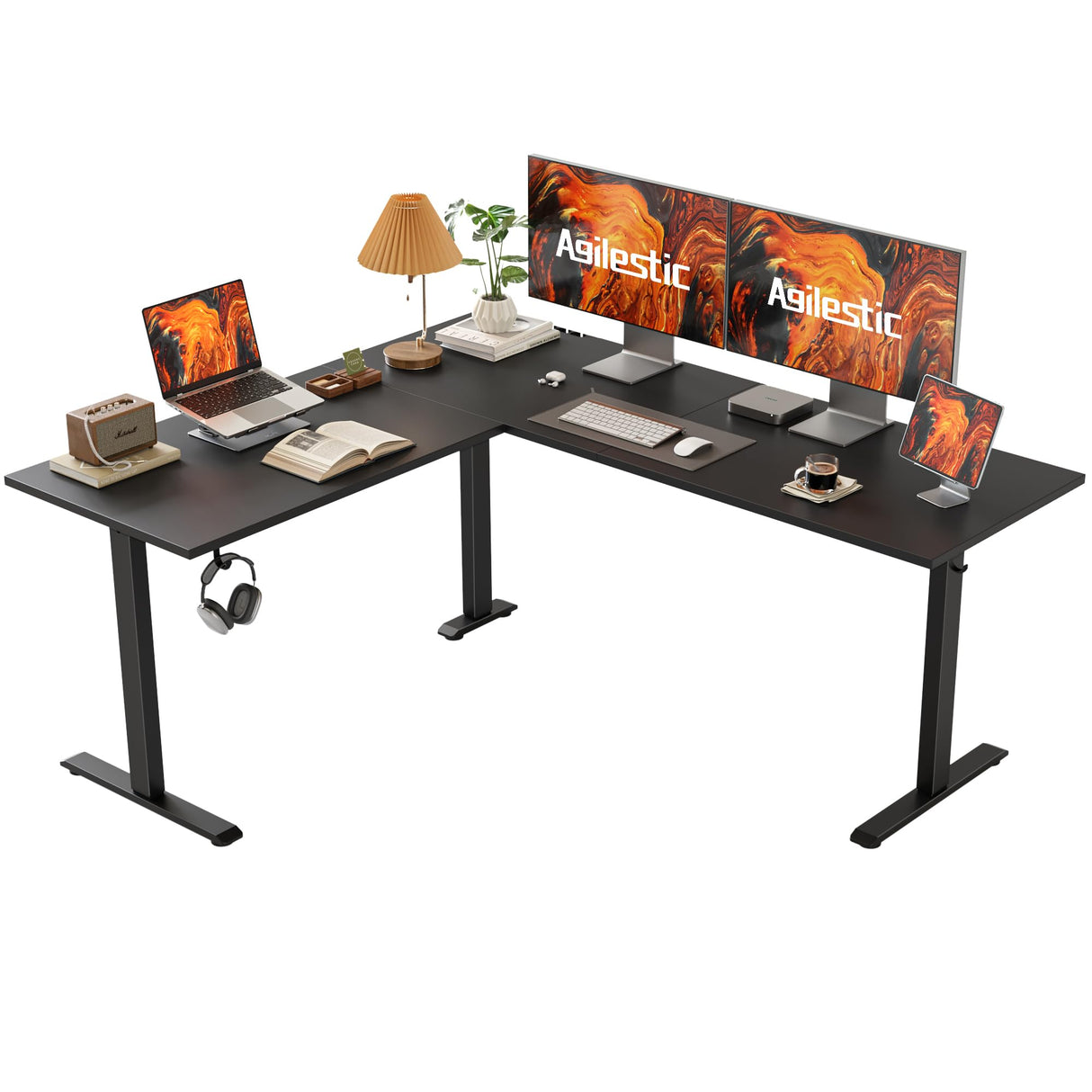 Agilestic L Shaped Standing Desk Adjustable Height, Electric Corner Standing Desk, 63 x 55 inch Sit Stand Computer Table with Splice Board, Gaming Table, Black Agilestic