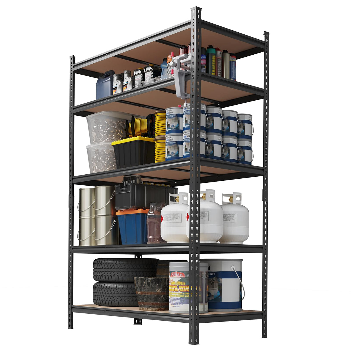 Storage Shelves 5 Tier Garage Shelving Heavy Duty Adjustable Metal Shelving Unit, Garage Shelves for Basement, Warehouse, Pantry, Closet, Kitchen 72 in H x 48 in W x 24 in D, Black Garvee