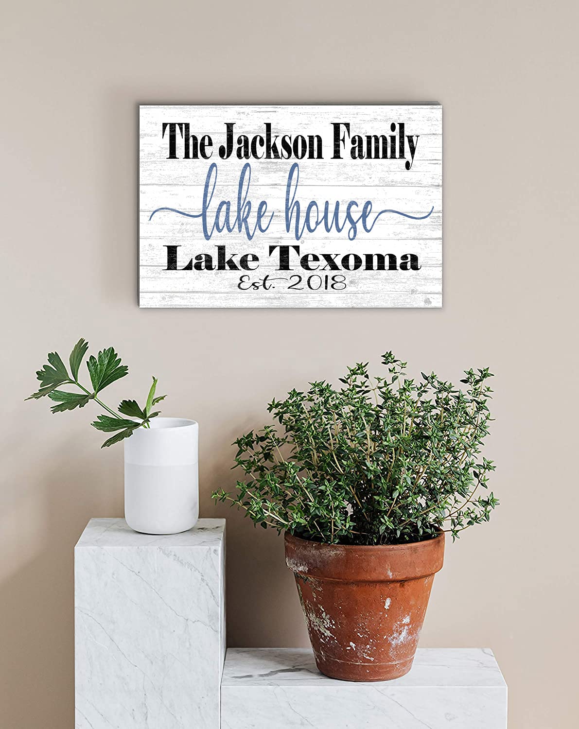 Custom Lake House Sign Personalized Name Gift or Decor for Summer Home - Solid Wood - 16.5in x 10.5in (Lake House Est. Date) Broad Bay