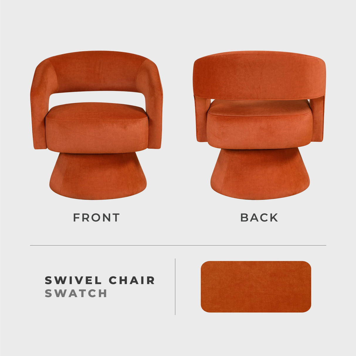 Lexicon 360 Degree Swivel Accent Chair, Modern Comfy Velvet Round Barrel Chair, Open Back, Plush Foam Cushions, Metal Swivel Base for Living Room/Bedroom/Office, Orange Lexicon