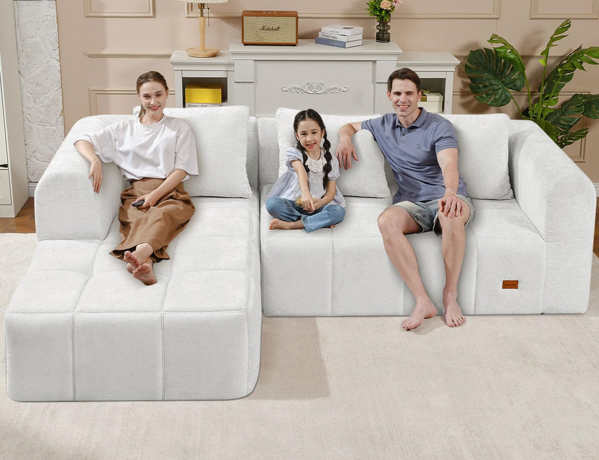 HABUTWAY 103" L-Shaped Modular Sectional Sofa, No Assembly Required Deep Seat Couch with 3 Pillows, Soft Fabric Upholstered, Modern Chaise Lounge for Living Room, Bedroom, Beige HABUTWAY