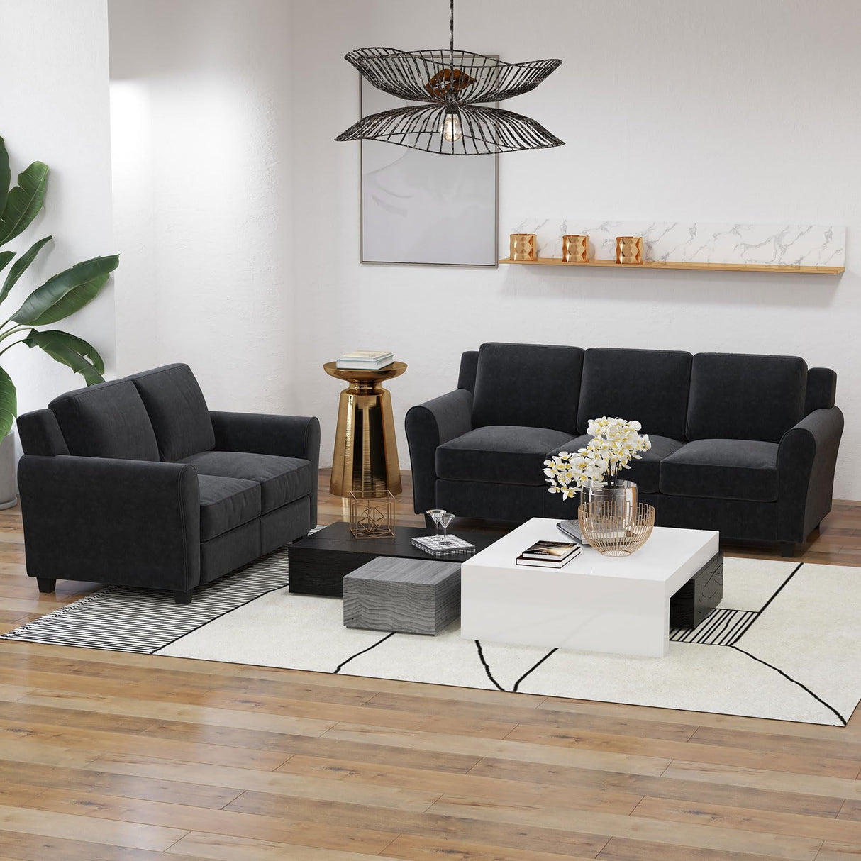 Bonzy Home 58" Black Loveseat Sofa Couch for Living Room, 2 Seater Love Seat for Small Spaces, Modern Couches with Thick Cushion for Home Apartment Office Bonzy Home