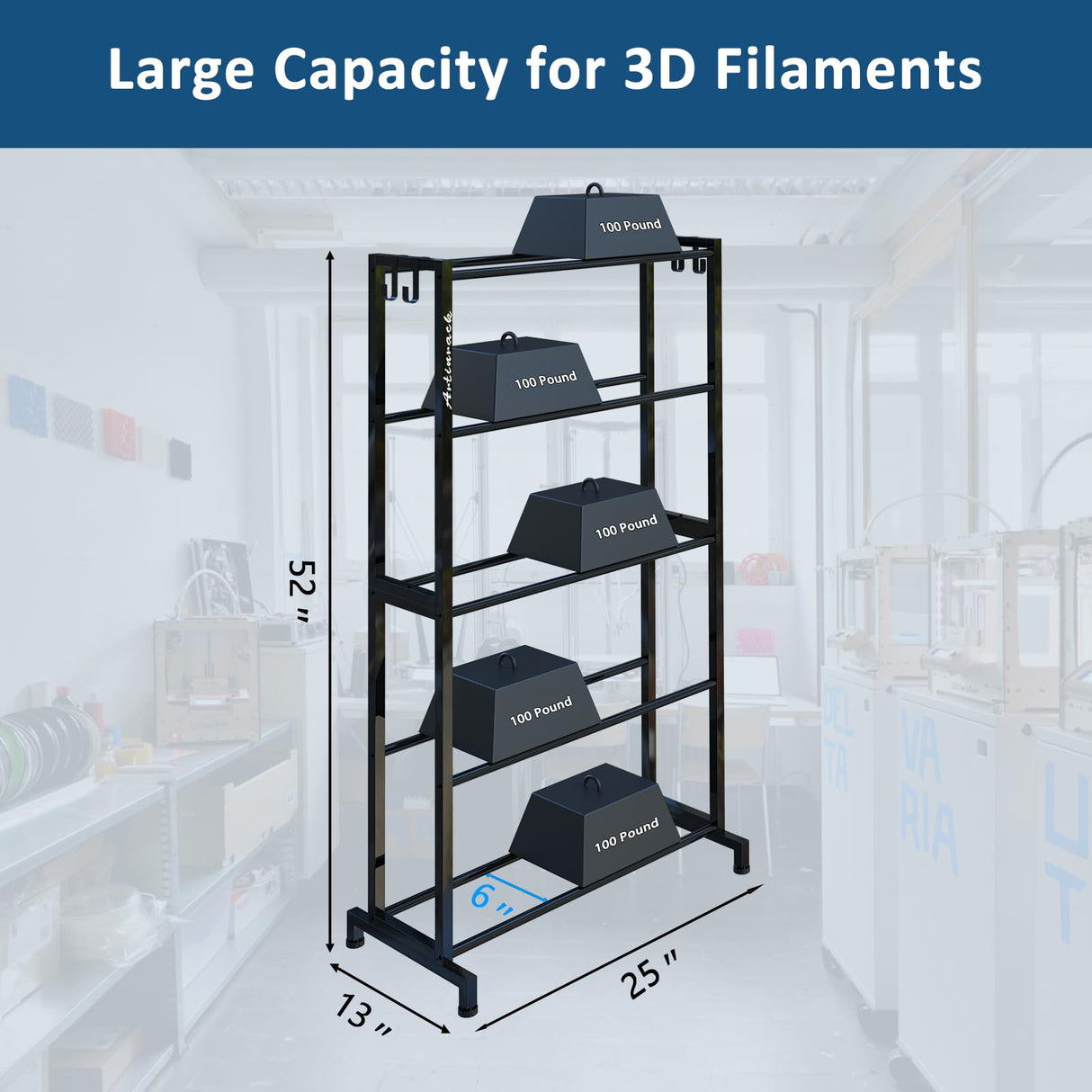 ARTINRACK 3D Printer Filament Storage Rack, Heavy Duty Storage Shelves for 40+ Printing Filaments, 5 Tier Filament Spool Holder Rack for 3D Printing Business Studio Workshop ARTINRACK