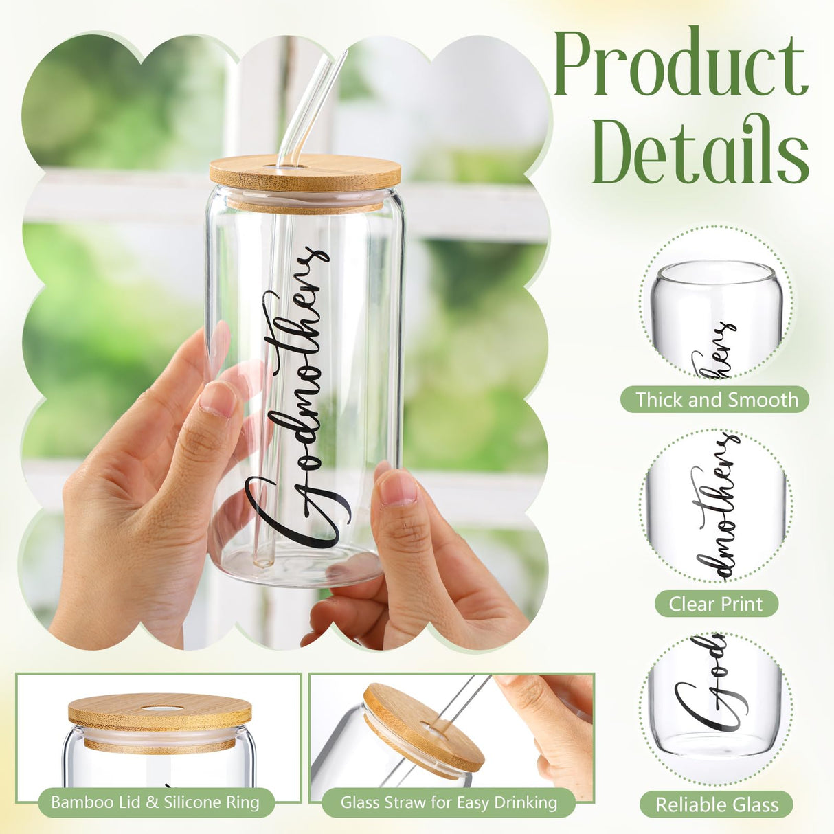 Skylety Godmother Proposal Gifts Set 16 oz Coffee Glass Godmother Cosmetic Bag White Hair Scrunchies,Gift Box, Christmas Gifts for Godmother, Christmas Wedding Holiday Appreciated Gift Skylety