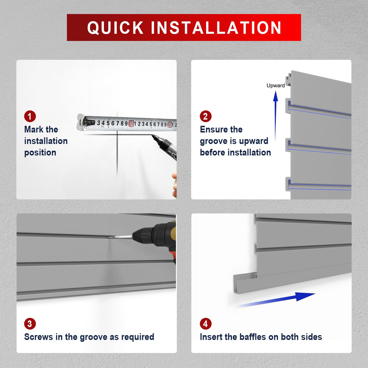 Ginchain 4 x 8 FT Slatwall Panel Garage Wall Organizer, Heavy Duty Slat Wall Paneling Sheets, Interlocking PVC Panels, Garage Slatwall for Tool Organization Mounted Storage Systems Ginchain