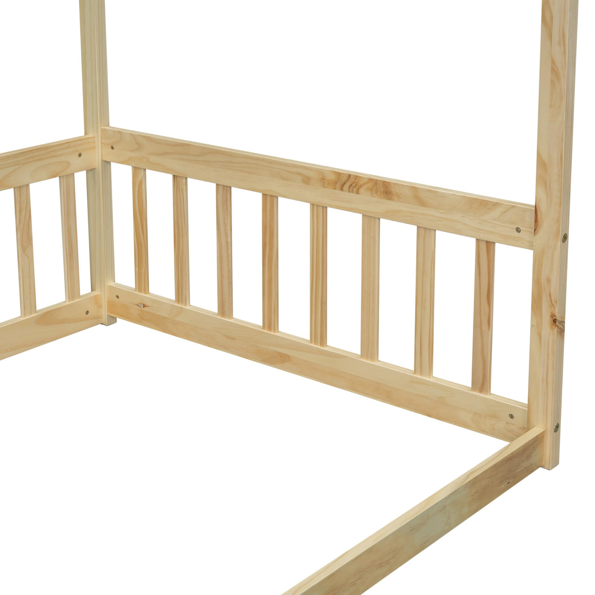 Bellemave Twin Natural Wood Canopy Bed Frame with Safety Guardrails for Kids Bellemave