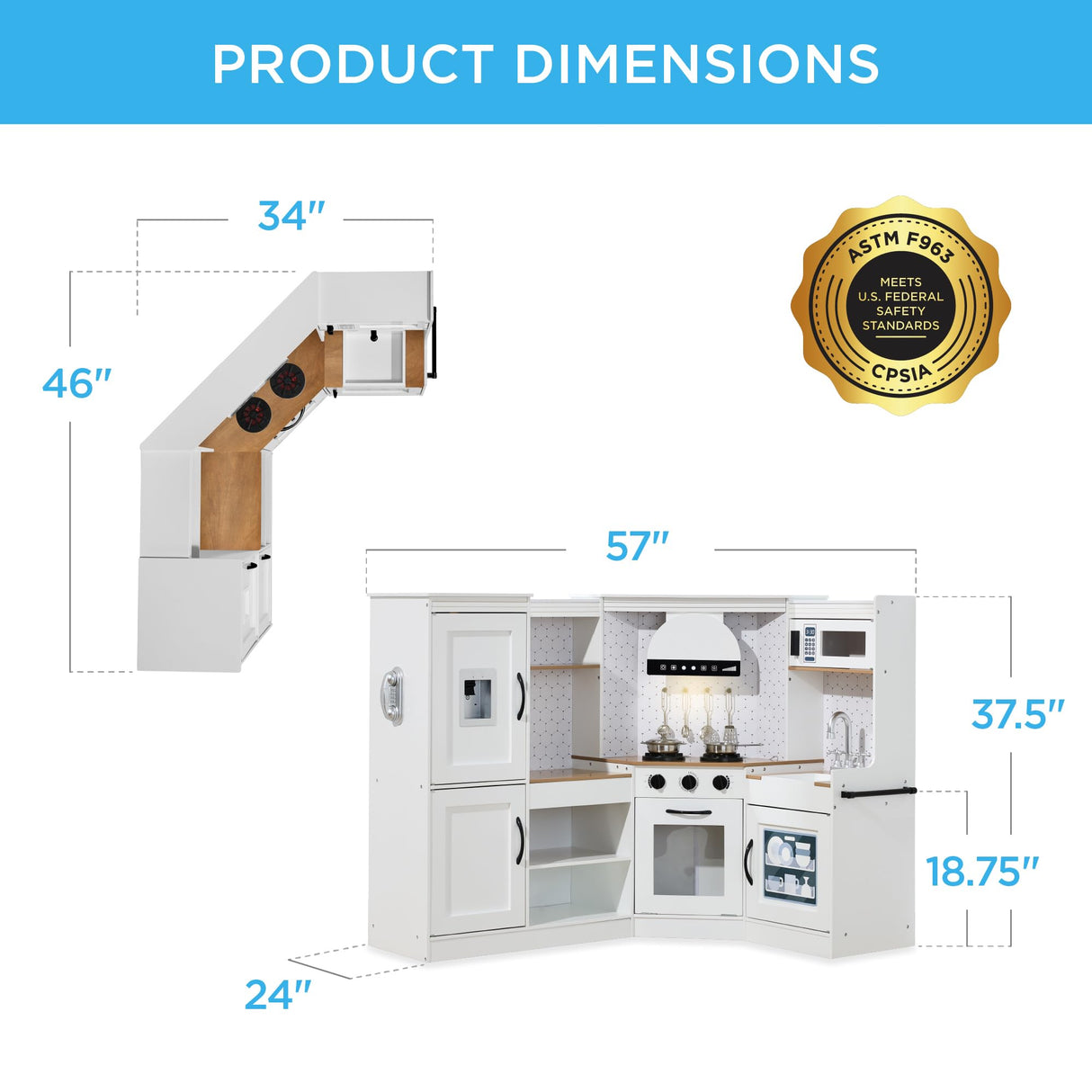 Best Choice Products Pretend Play Corner Kitchen, Ultimate Interactive Wooden Kids Playset w/Lights & Sounds, Ice Maker, Hood - Farmhouse White Best Choice Products