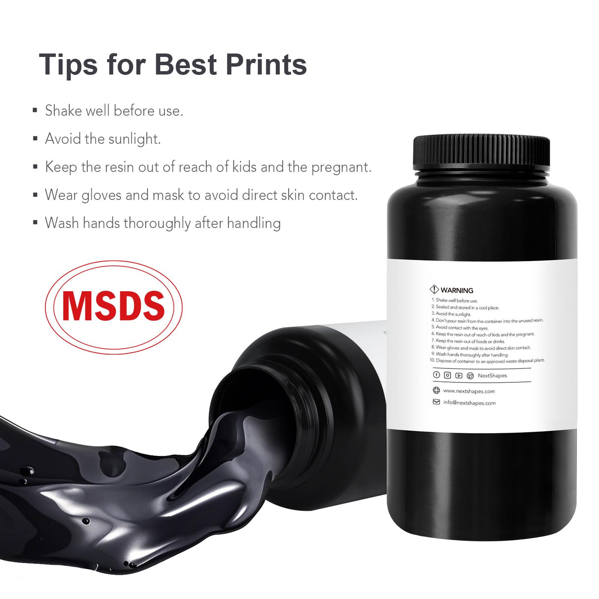 NextShapes Standard Pro 3D Printer Resin, Upgraded Strong & Tough UV Curing Resin, Non-Brittle High Precision 405nm Photopolymer Resin for LCD/DLP/MSLA 3D Printing (Blue Black, 1000g) NextShapes