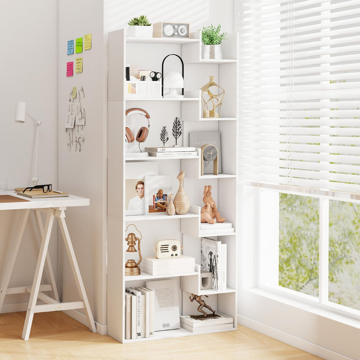 Tangkula 6-Tier Bookshelf, 64”H Tall Open Bookcase with Anti-Tip Kits, Home Office Free-Standing Wood Room Divider Display Book Shelf, Modern 11-Shelf Storage Rack for Study, Living Room (1, White) Tangkula