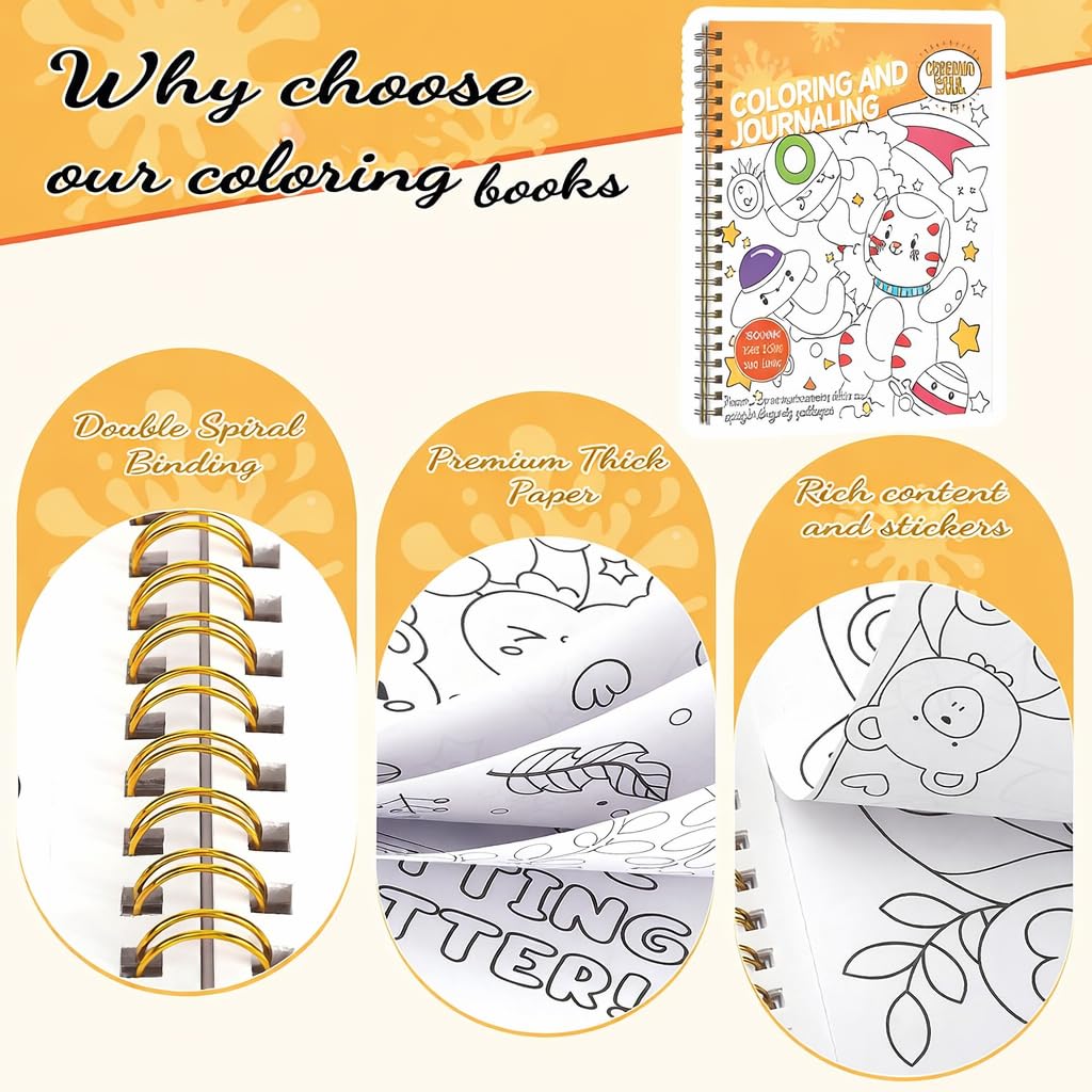 Coloring Book Set with 24-Color Acrylic Markers & Stickers, Ages 14+ Travel Sketch Book, 60 Pages 150gsm Thick Paper (7x8.3in) Spiral Bound Art Supplies Prudiut