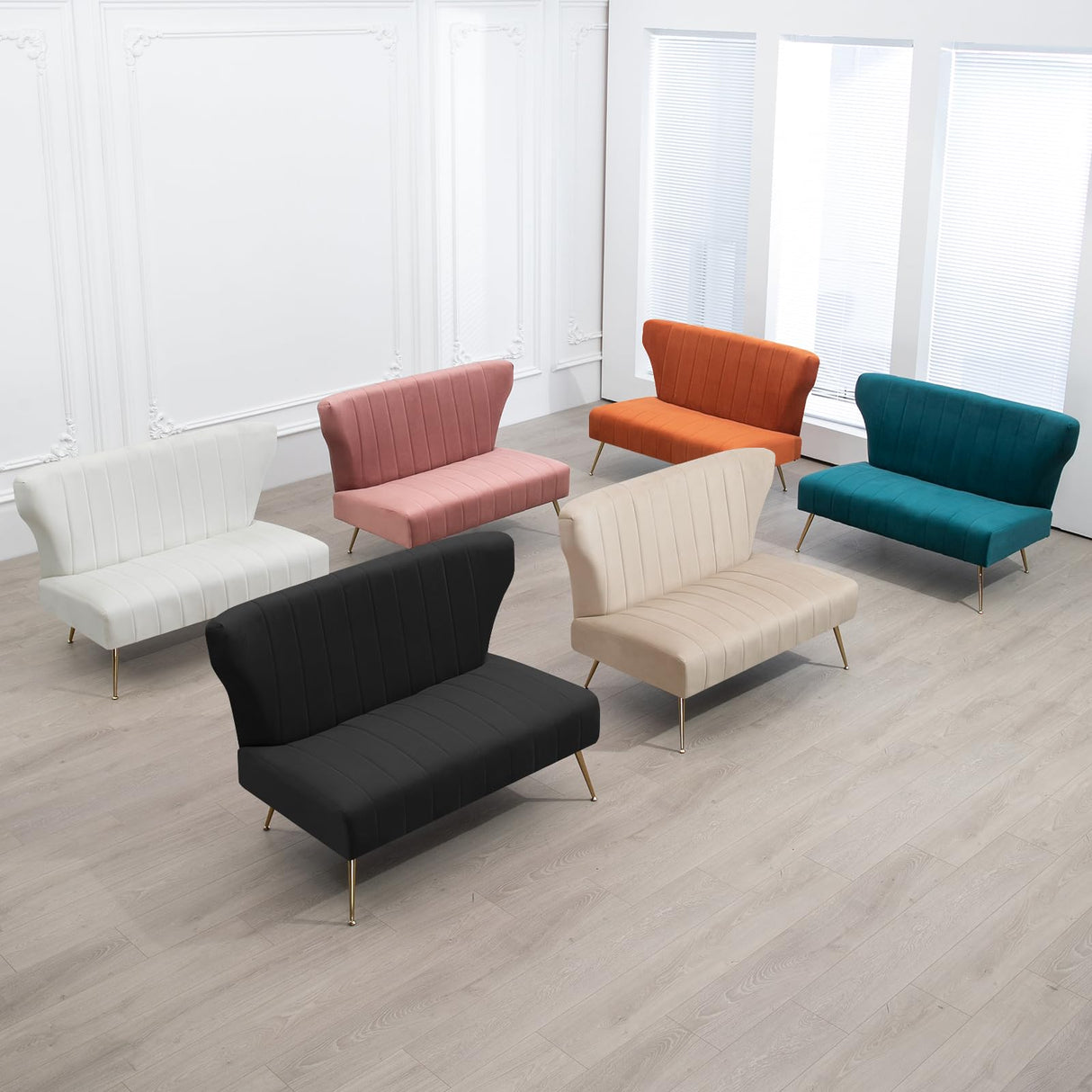 WQSLHX 50’’ Velvet Modern Armless Loveseat Sofa, Upholstered Small Wingback Couch Sofa with Golden Metal Legs, 2 Seater Tufted Couch for Bedroom, Apartment Small Space WQSLHX