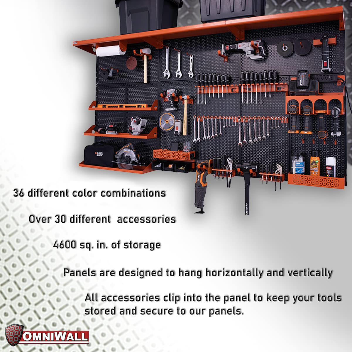 OmniWall Weekend Warrior XL Metal Pegboard Wall Organization System (Black/Red) OmniWall