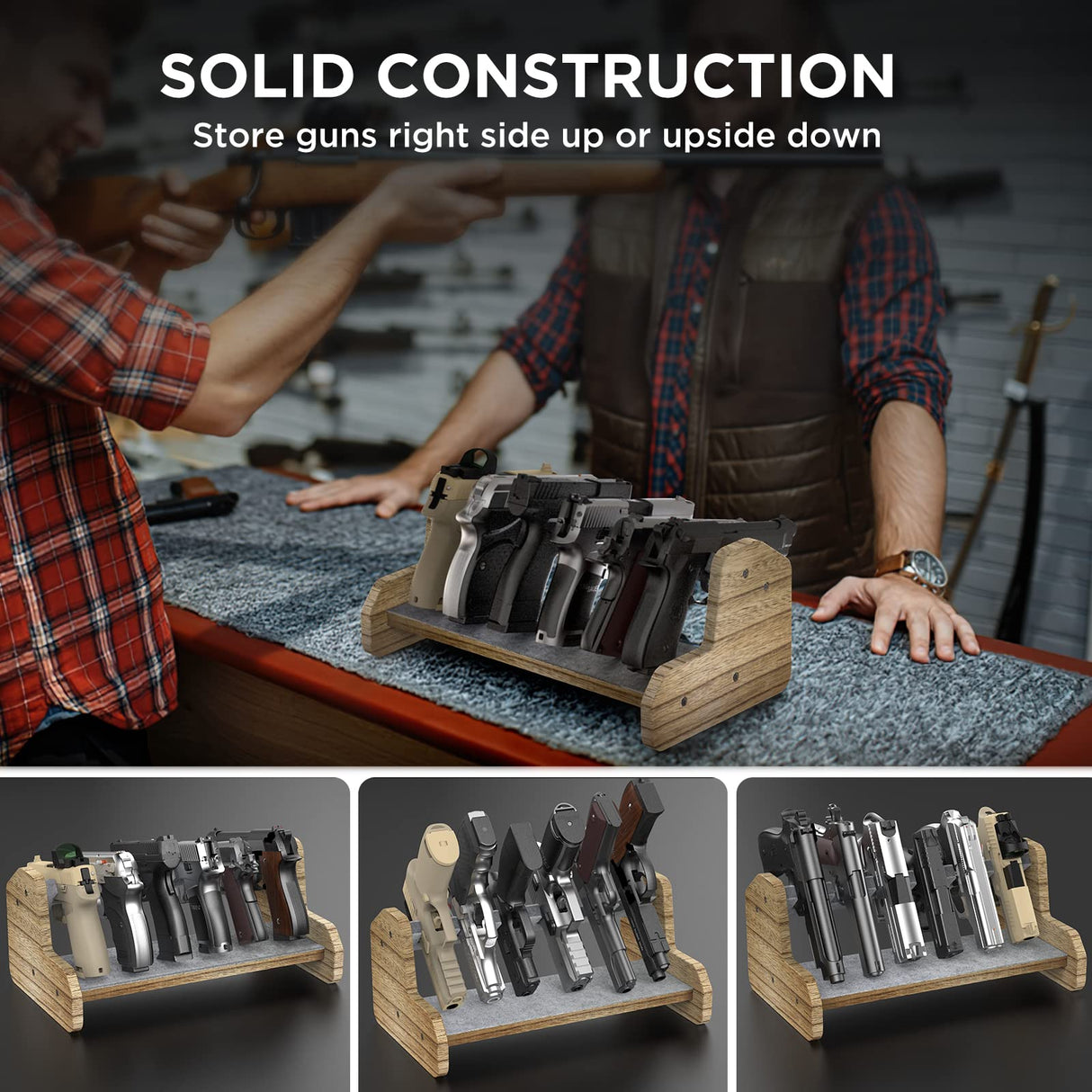 DINGDOON Pure Wood Made Pistol Rack, Handgun Rack for Gun Cabinet Storage, Gun Safe Organizer Accessories, 6 Gun Holder with Carpeted Surface DINGDOON