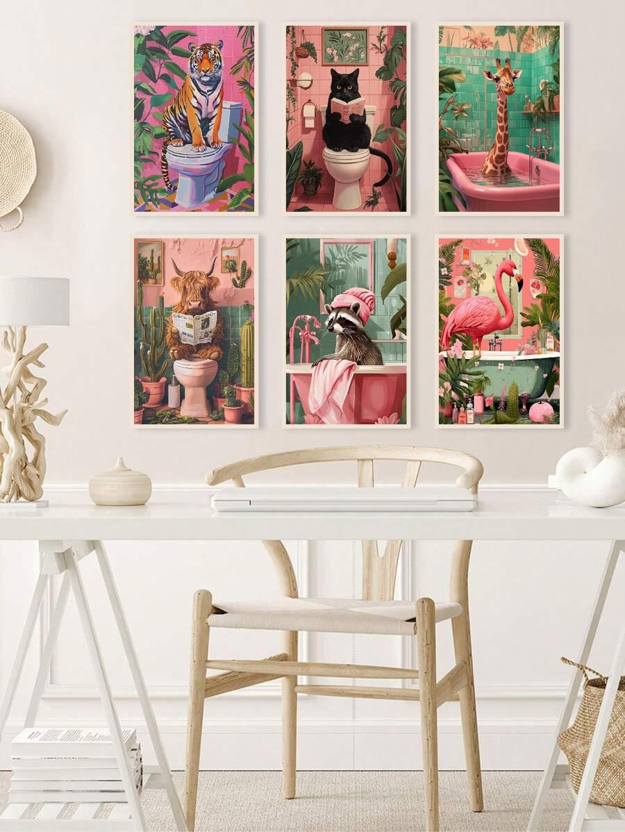 Animals Paint by Numbers Kit for Adults,Cat Cow Tiger Flamingo Giraffe Raccoon Adults' Paint-by-Number Kits for Beginner Acrylic On Canvas DIY Oil Painting Kit for Gift Home Wall Decor 12x16 Inch Ammklfh