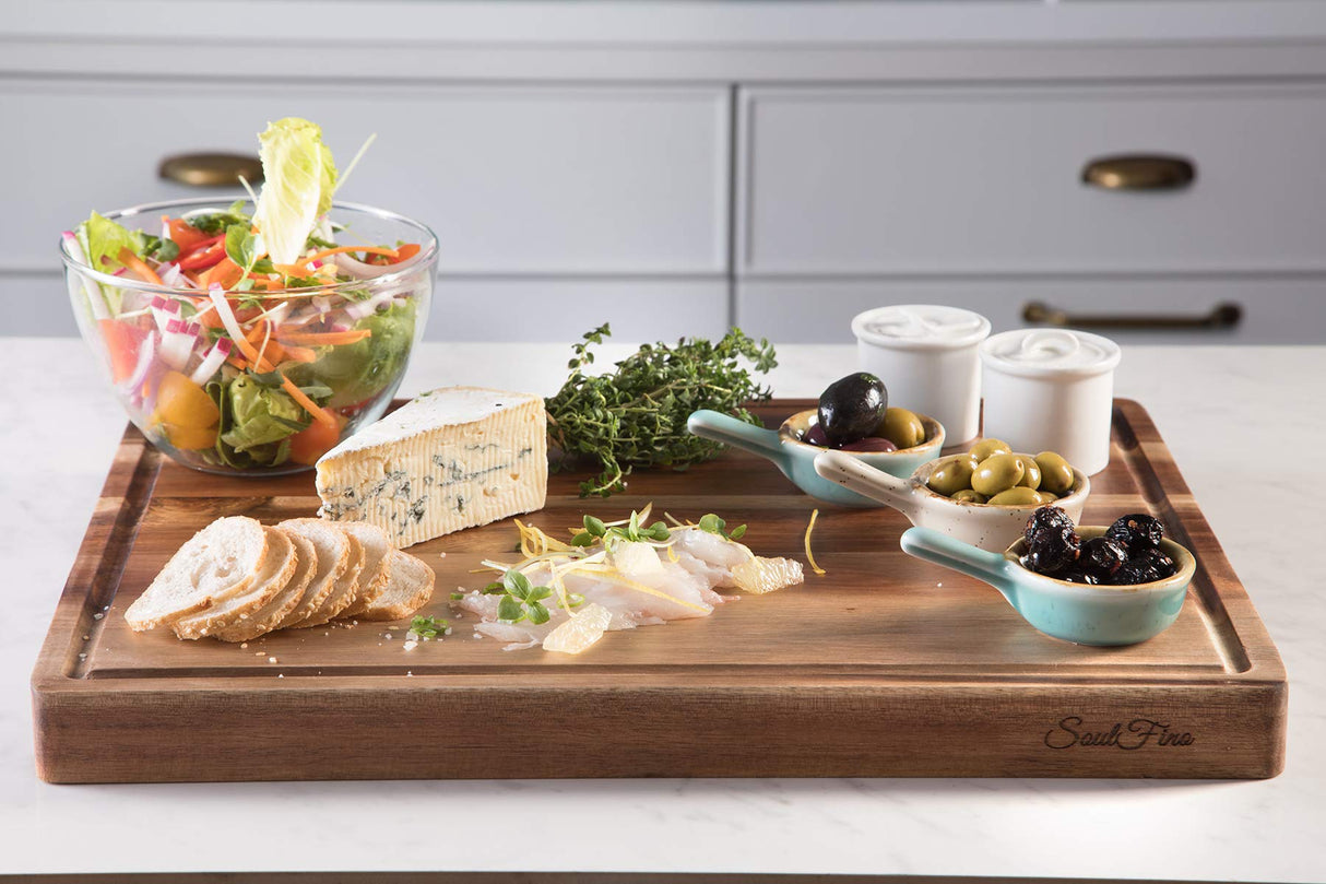 PREMIUM ACACIA Cutting Board & Professional Heavy Duty Butcher Block w/Juice Groove - Extra Large (17"x13"x1.4") Organic, End Grain Chopping Block. SOULFINO