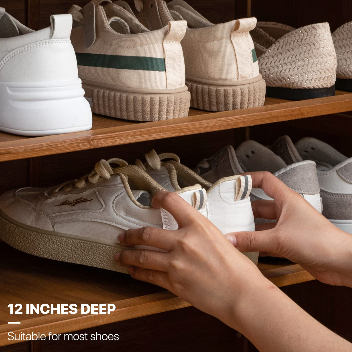 MoNiBloom Slim 7 Tier Shoe Storage Cabinet with Doors, Bamboo Multifunctional Organizer Rattan Pattern Rack Unit Up to 21 Pairs for Bedroom Closet Entryway Living Room, Brown MoNiBloom