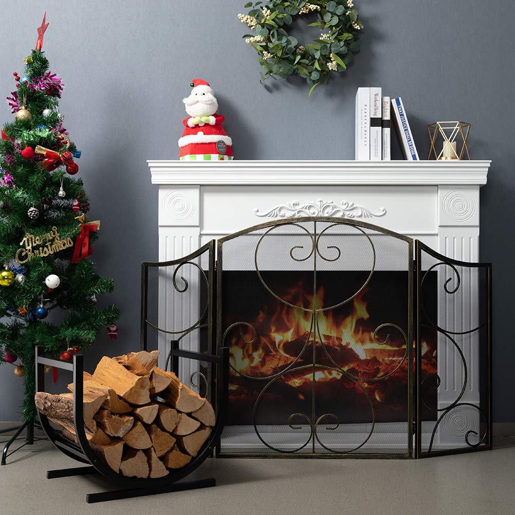 DOEWORKS Small Decorative Indoor/Outdoor Firewood Racks Fireside Log Rack, Black DOEWORKS