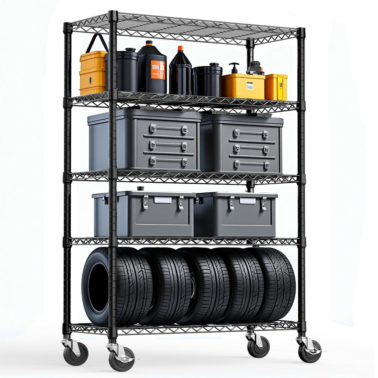 ALYIAMXL 5-Tier Steel Storage Shelving Unit with Wheels,1750 LBS Capacity Adjustable Utility Rack,Organizer Wire Shelves for Garage,Kitchen,Office,17.7" D x 47.2" W x 72.3" H ALYIAMXL