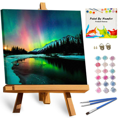 TOCARE Framed Paint by Numbers Kit for Adults, Aurora Borealis Paint by Number with Frame,Northern Lights Paint by Numbers Framed Canvas for Home Wall Decor (10x10 Inch, Without Easel)