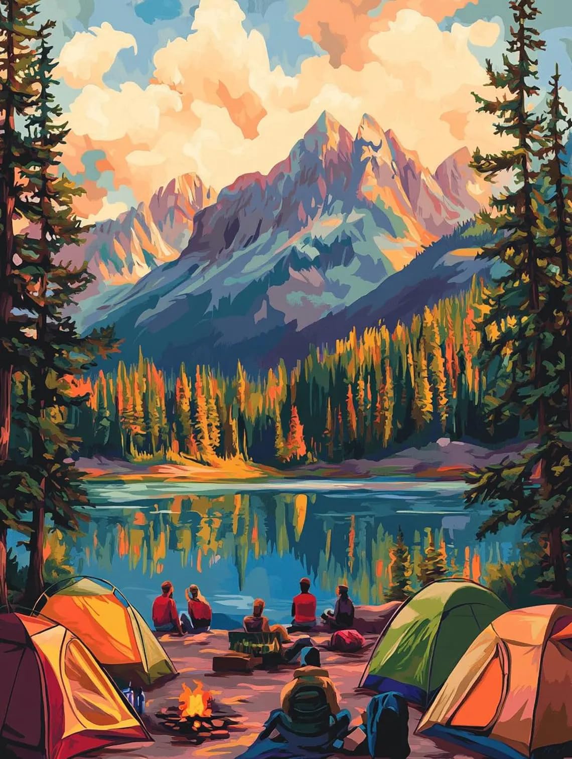 Paint by Numbers for Adults Beginner, Mountain Lake at Sunset Landscape Adult Paint by Number Kits on Canvas, DIY Acrylic Oil Painting by Numbers for Home Wall Decor 16X20 inch (Without Frame) Mosaflare
