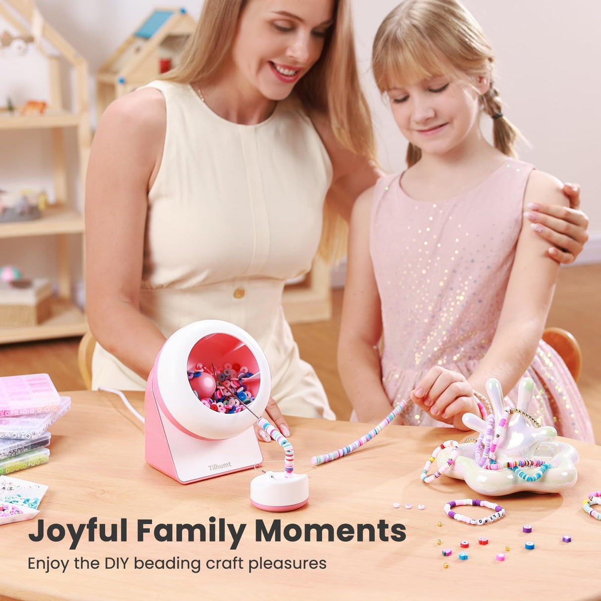 Tilhumt Clay Bead Spinner, Electric Bead Spinner for Jewelry Making, Friendship Bracelets Maker with Needle and Elastic String, Gift for Girls, Patent Design, Pink (Beads Not Included) Tilhumt