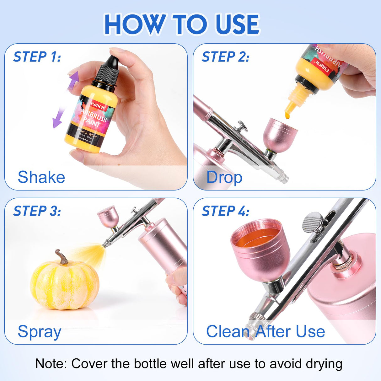 ESRICH Airbrush Paint 52 Colors (1 oz) with 4 Thinner,Air Brush Painting Set Acrylic Ready to Spray, Air Brushes Paint,Water-Based Airbrush Paint Set for Metal,Plastic,Canvas,Wood,Air brush Paint Kit ESRICH