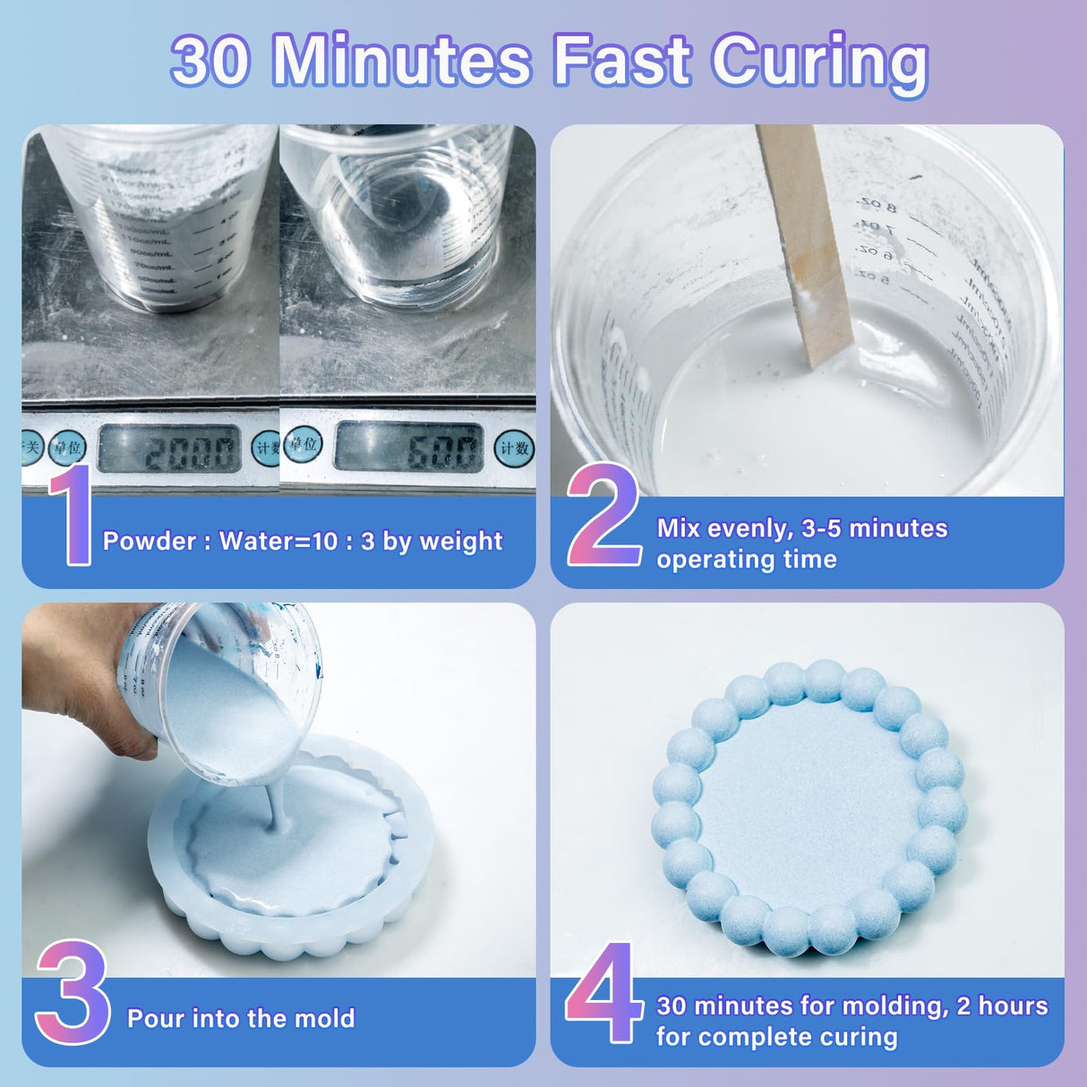 Eco Resin Casting Powder 1KG, 30 Minutes Demold Fast Curing Plaster of Paris, Plaster Powder Casting Kit for DIY Home Art Bond Craftor