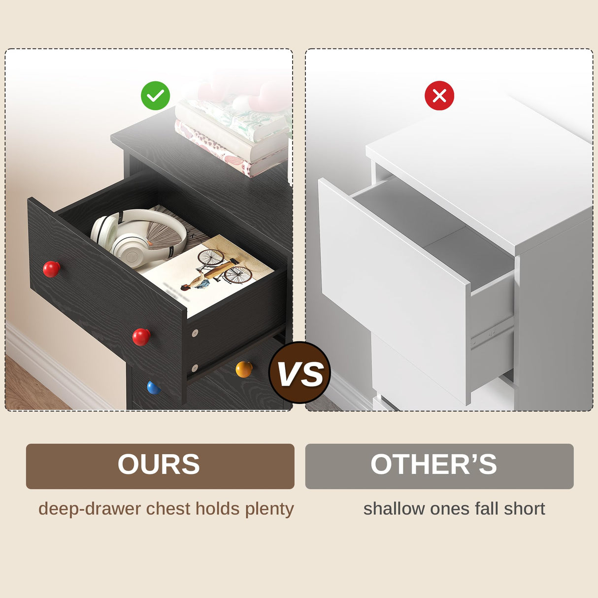 LIKIMIO Tall Skinny Dresser, 6 Drawer Dresser Tall with Colorful Handles, Chest of Drawers for Bedroom, 51.5" H Modern Wooden Storage Cabinet with Metal Sliding Rail, Black LIKIMIO