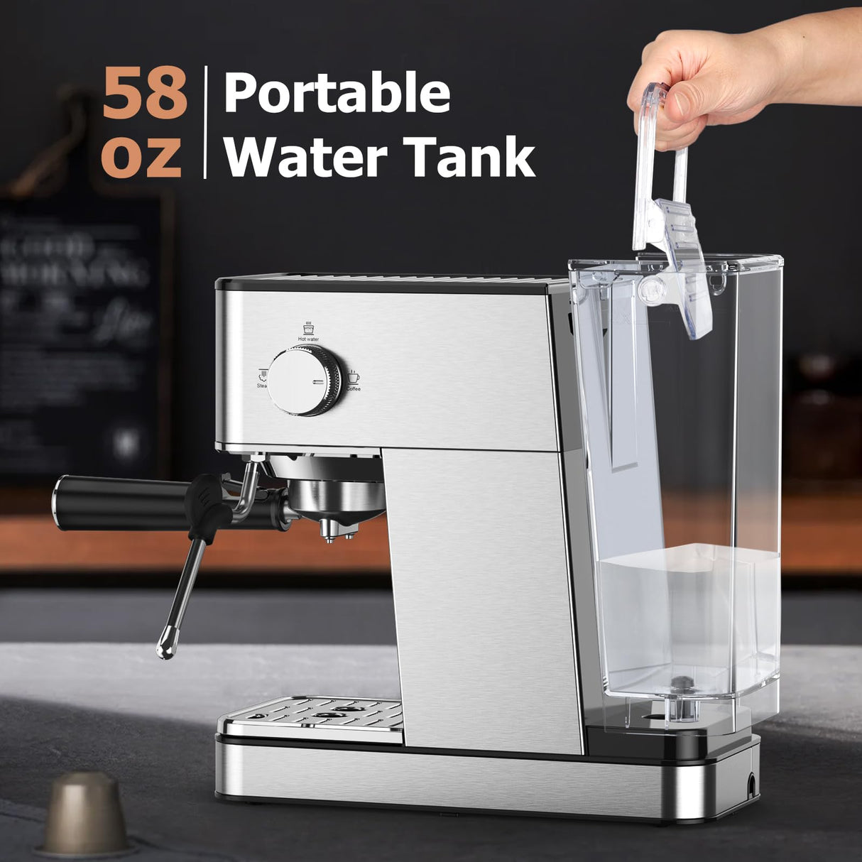 KOIOS Espresso Machines, Upgraded 1200W Espresso Maker with Foaming Steam Wand, 20 Bar Semi-Automatic Steam Espresso Coffee Maker for home, Cappuccino & Latte Machine with 58oz Removable Water Tank KOIOS