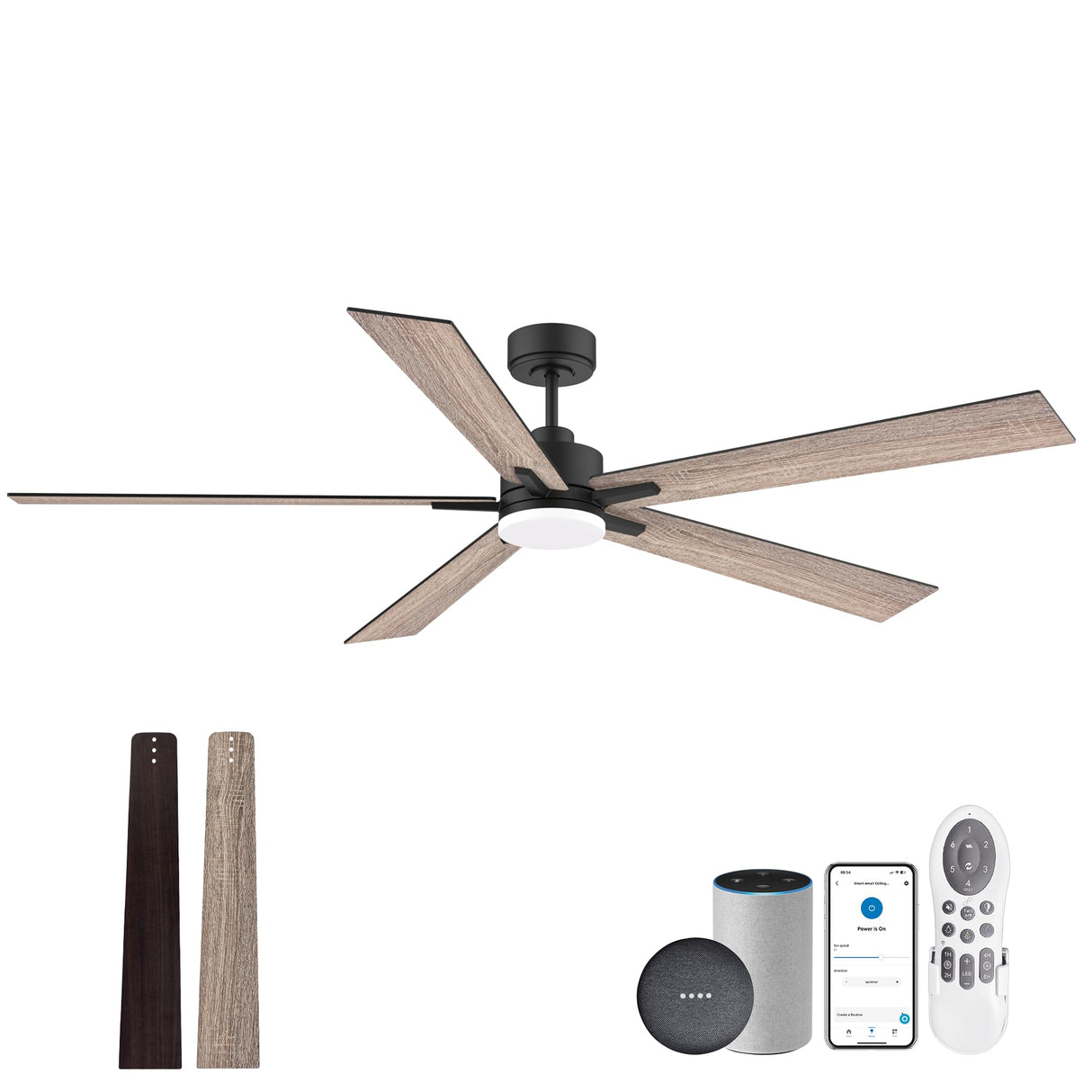 72" Large Smart Ceiling Fan with Lights Remote,Silent DC Motor,Control via WIFI Alexa Google App,Outdoor Indoor Modern Ceiling Fans for Big Living Room Patio,Dimmable,5 Blades Brown Black Walnut Livory