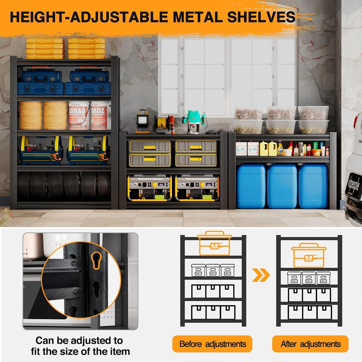 BEESTMUEBLE 72" H Garage Shelving Storage Shelves, Adjustable Metal Shelf and Shelf Units, Heavy Duty Garage Shelving for Warehouse, Basement, 35.4" W X 15.8" D X 72" H BEESTMUEBLE