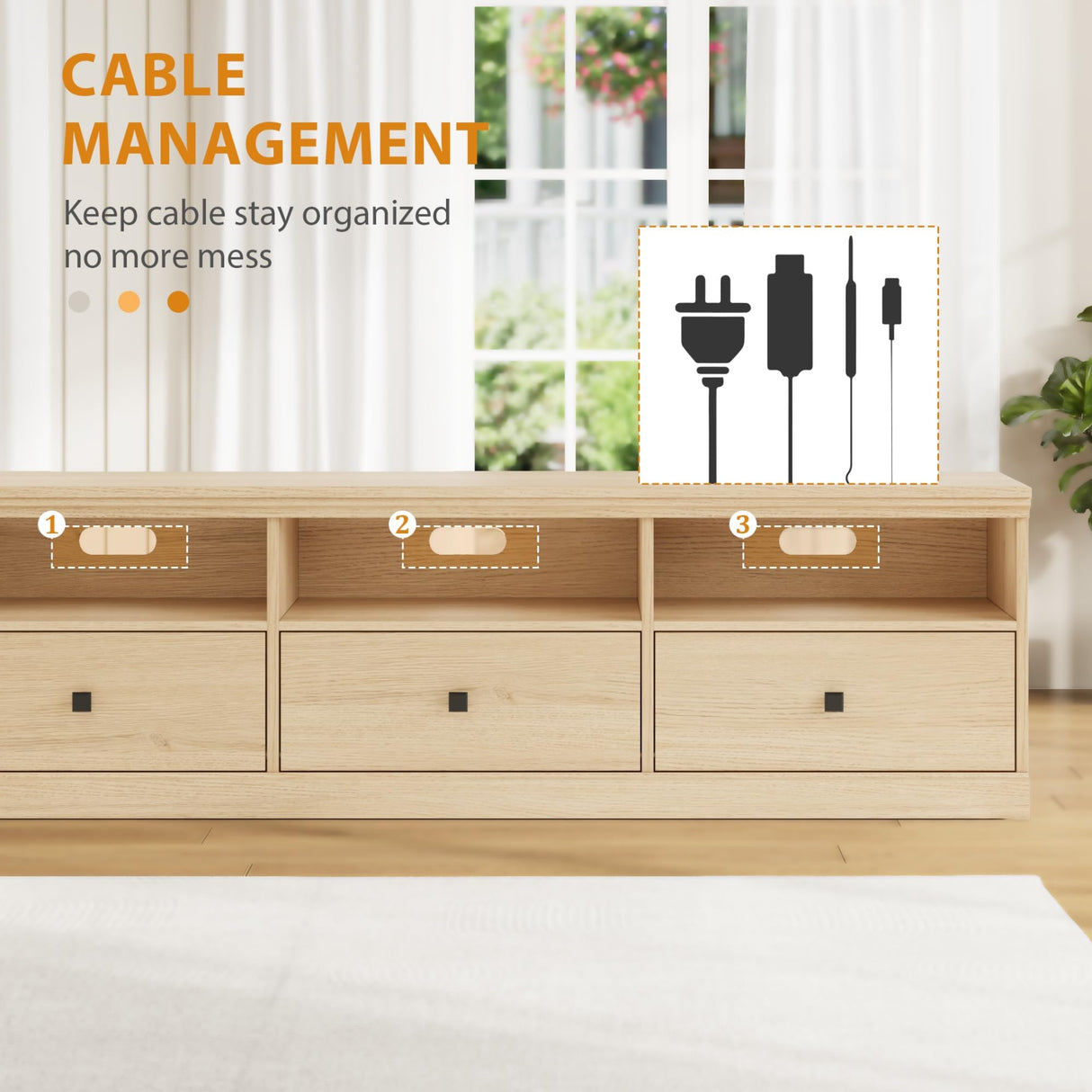 IDEALHOUSE 70in TV Stand for TVs up to 80", Mid Century Modern Entertainment Center with Storage Drawer and Open Shelves, TV Console Media Cabinet for Living Room, Bedroom (Light Oak) IDEALHOUSE