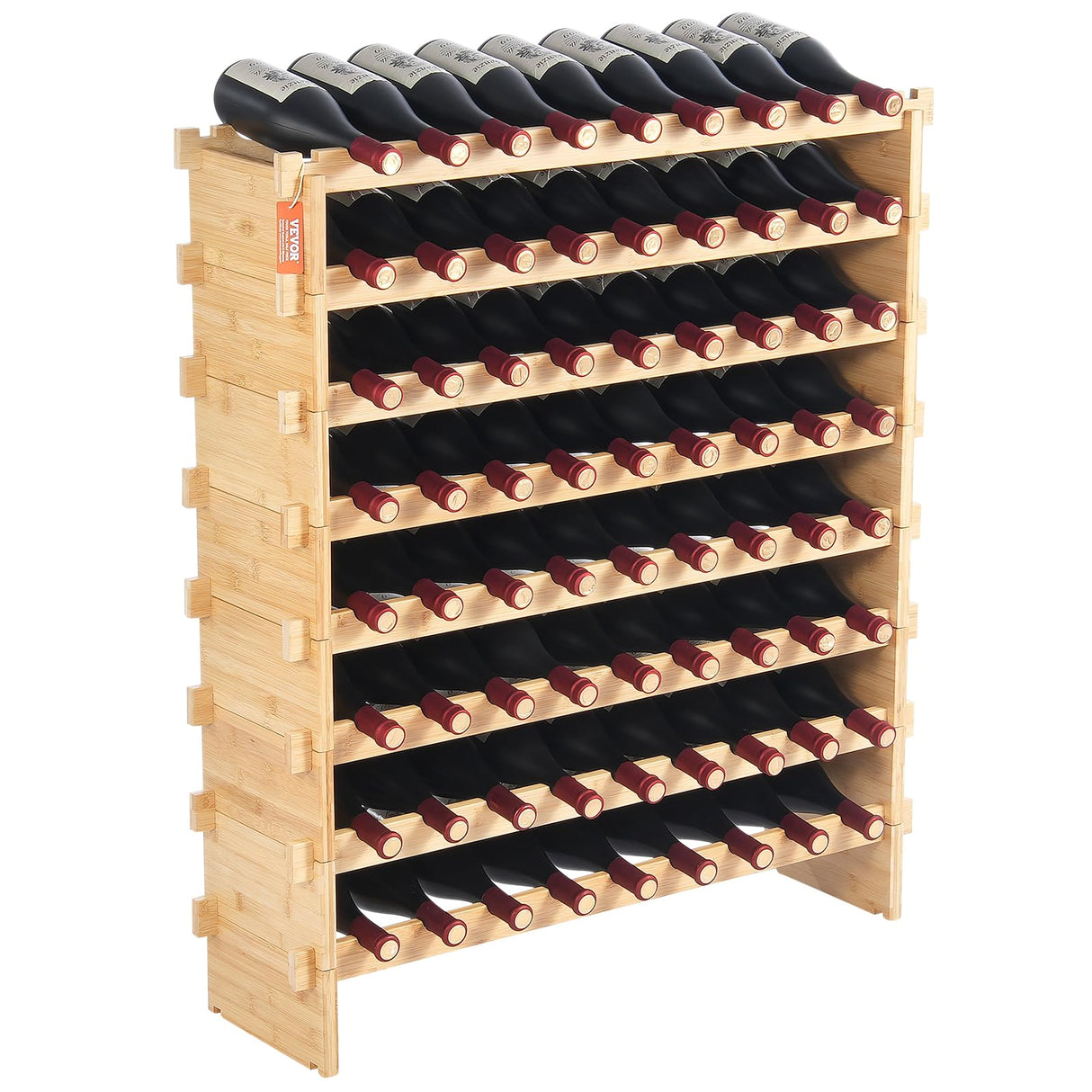 VEVOR 72 Bottle Upgrade Modular Wine Rack, Continuously Store Pinot Bottles, 8-Tier Bamboo Wood Storage Rack, Floor Freestanding Wines Holder Display Shelf, Wobble-Free Shelves for Kitchen Bar Cellar VEVOR