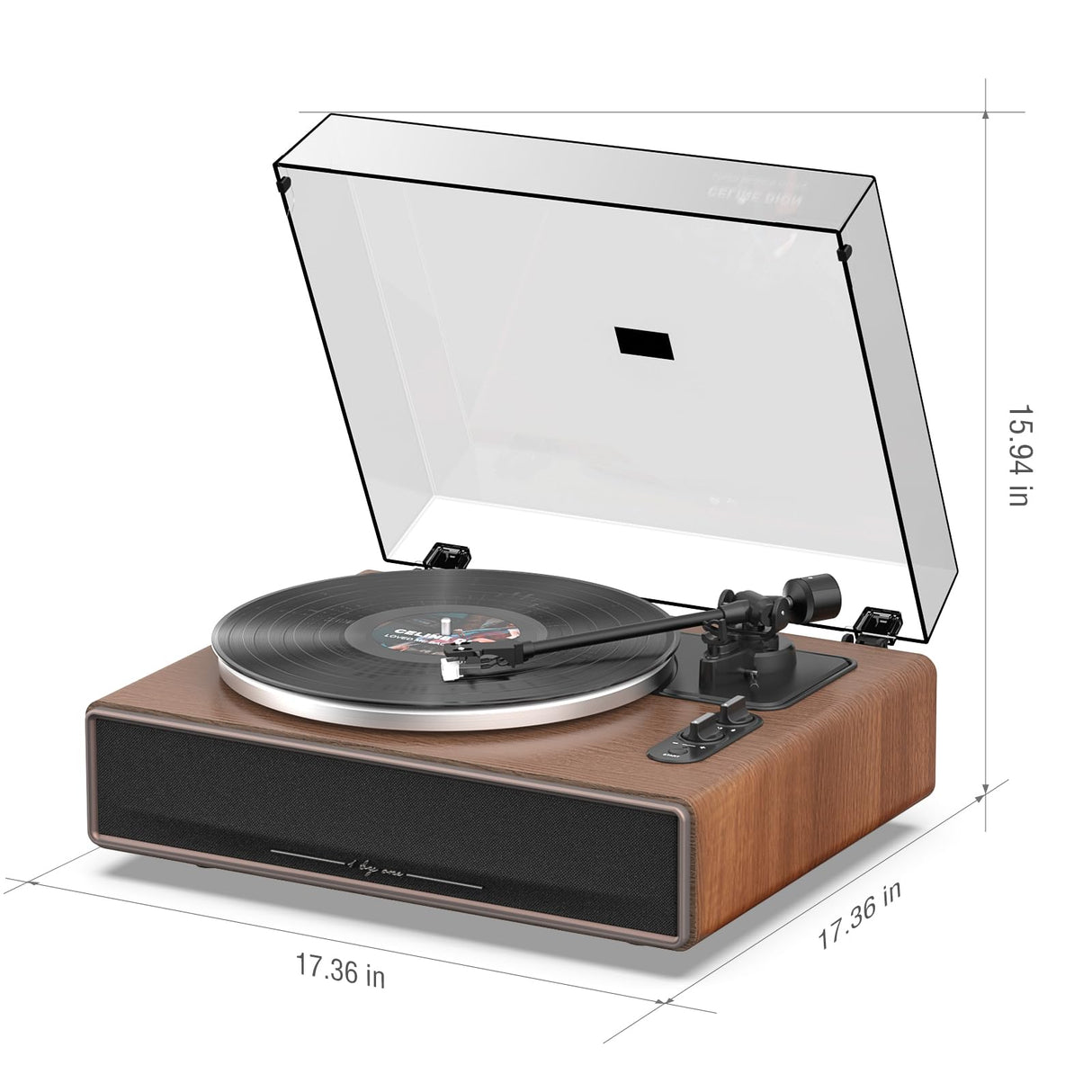 1 by ONE High Fidelity Belt Drive Turntable with Built-in Speakers, Vinyl Record Player with Magnetic Cartridge, Bluetooth Playback and Aux-in Functionality, Auto Off 1byone