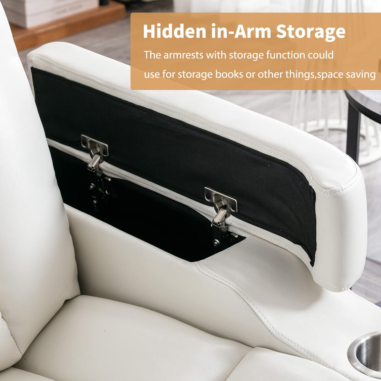 ANJ White Power Recliner Chair Electric Home Theater Seating Soft Leather Movie Chair for Living Room Overstuffed Single Reclining Sofa with Hidden Arm Storage, Cup Holders and USB Ports (Cream White) ANJ