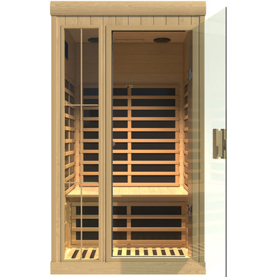 LTCCDSS Infrared Sauna, 1-2 Person Far Infrared Sauna for Home, with 1350W, APP Control Panel, 7 Low EMF Heaters, Bluetooth Speakers, 1 LED Reading Lamp and 2 Color Lights Hemlock Wood Sauna Room