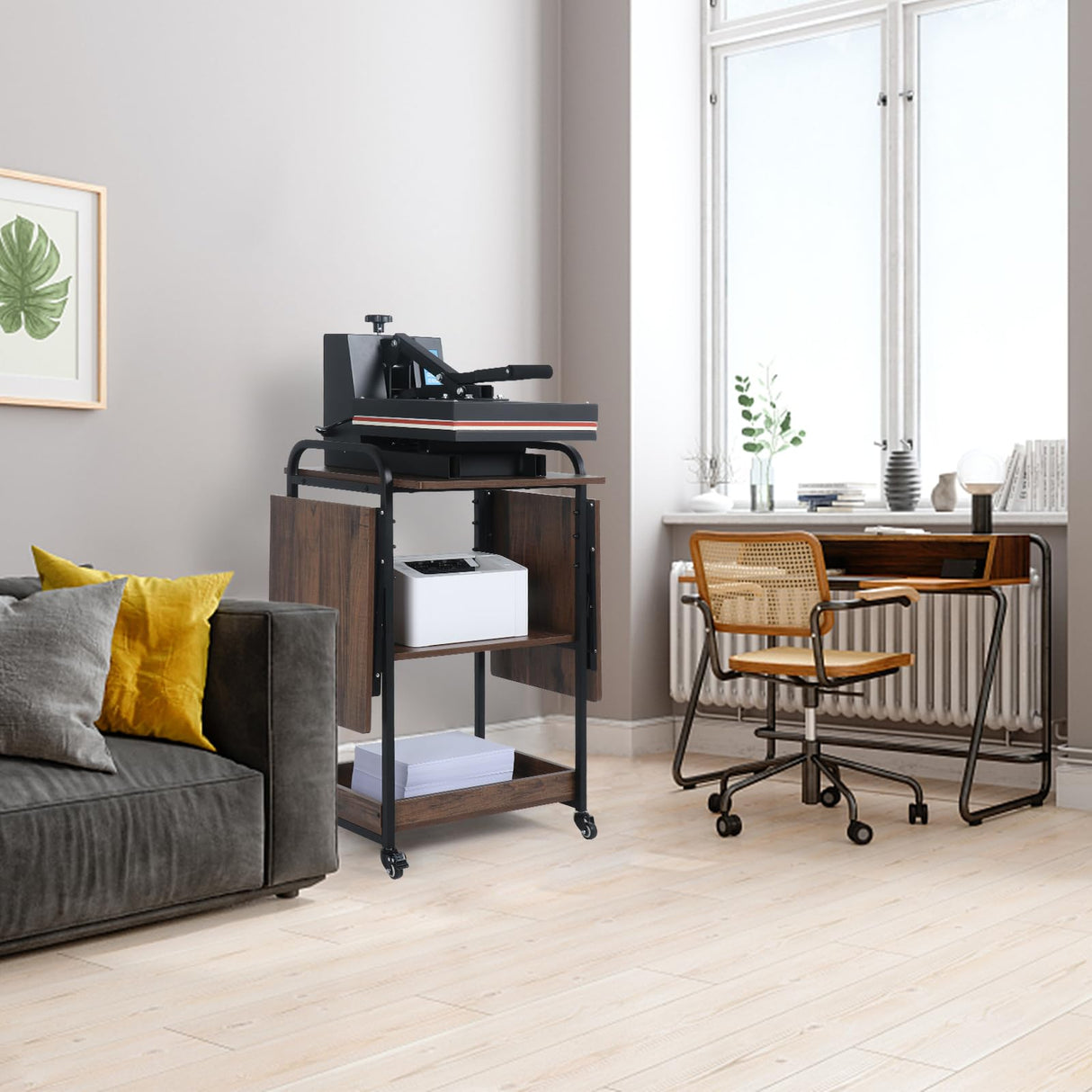 Kokorona 3 Tier Heat Press Table, Movable Heat Press Stand for Storage, Heavy Duty Heat Press Stand with Folding Working Table, Rolling Craft Station for Sublimation Print and Transfer Machine Kokorona