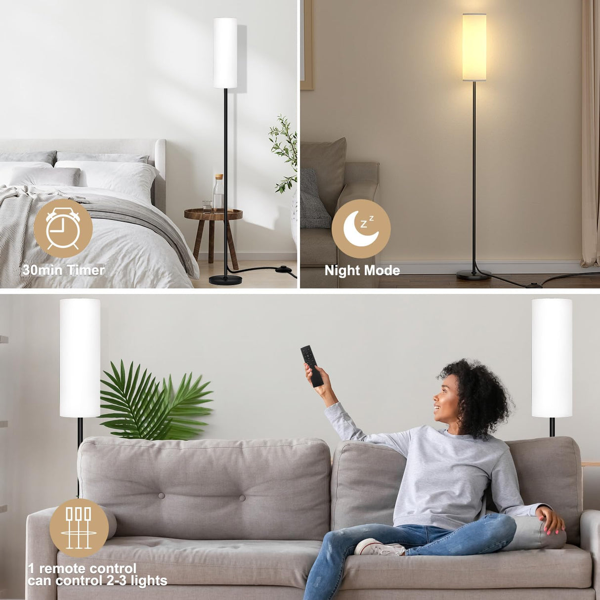 Qaubauyt Floor Lamp for Living Room Bedroom,Modern LED Floor Lamp with Remote Control and Stepless Dimmable Colors Temperature & Brightness,Standing Lamps Tall Lamp, 9W Bulb Included(White) Qaubauyt