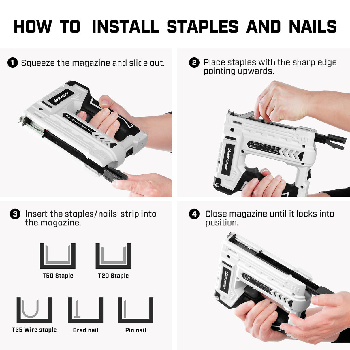 Bielmeier Electric Staple Gun 5 in 1 Band Nailer, 4V Rechargeable Cordless Stapler, Nail Gun Battery Powered with 2,000 Staples and Nails, Power Tacker Pin Nailer for Home Use, Wood, Upholstery, DIY BIELMEIER