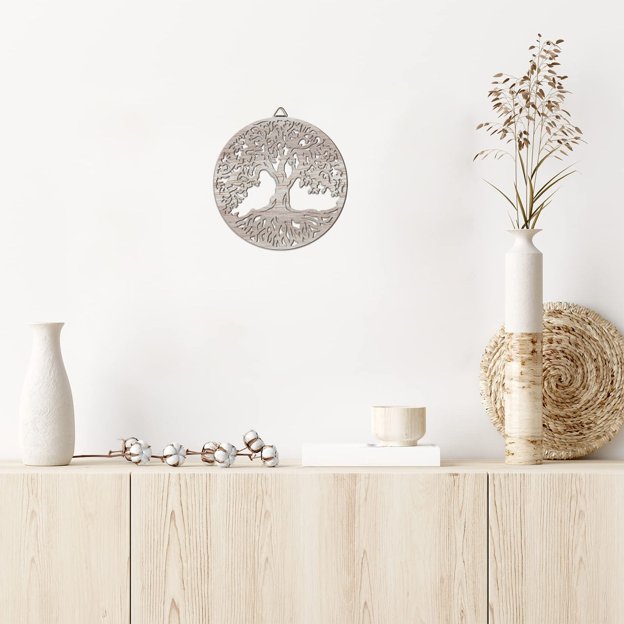 Tree of Life Wooden Wall Art Decor Wooden Wall Sculpture 11.8 Inch Tree of Life Wood Hollowed Out Hanging Sign for Farmhouse Home Hanging Decoration Supplies(White) Yalikop