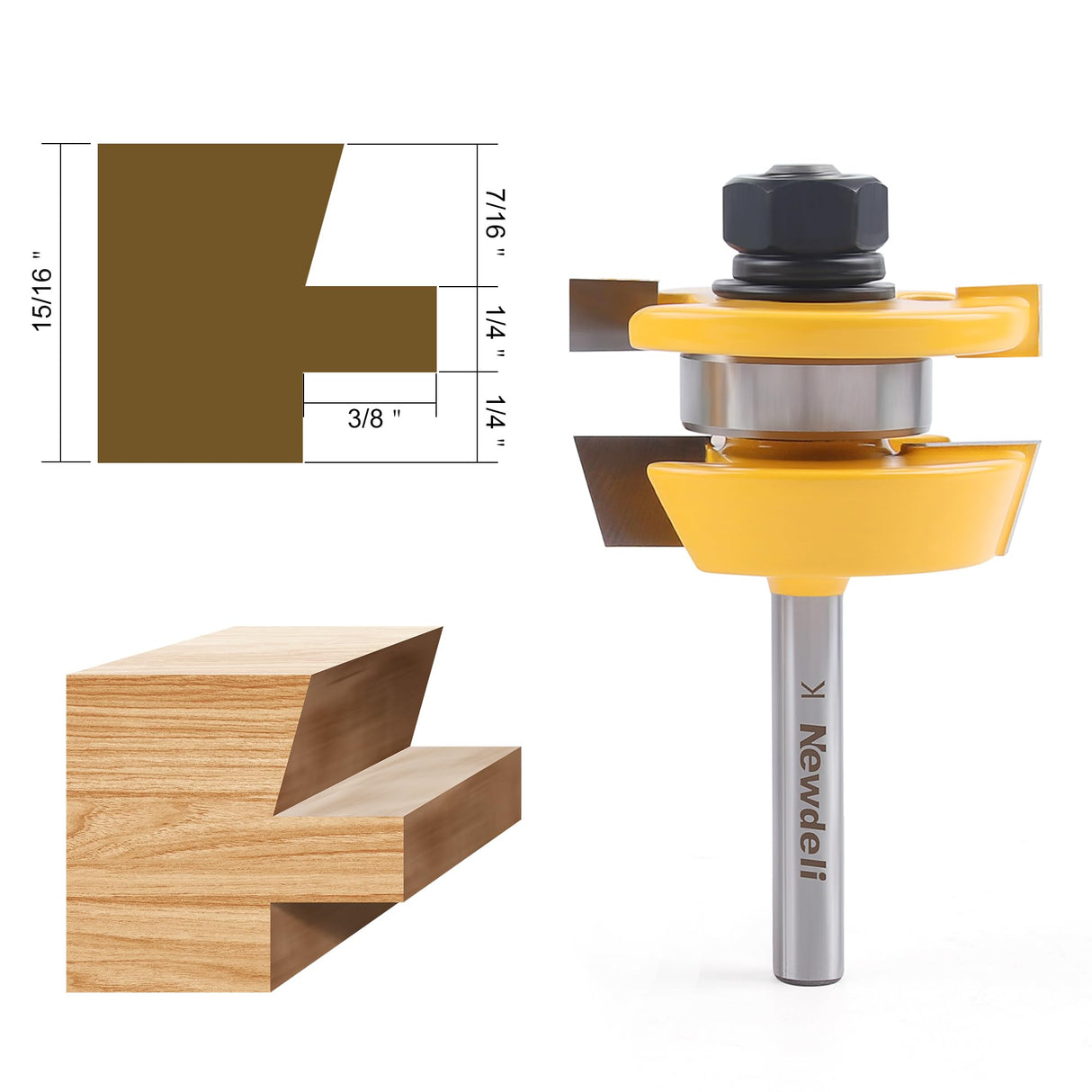 Newdeli 2Pcs Shaker Rail and Stile Router Bit Set 1/4 Inch Shank Tongue and Groove Router Bits Professional Carbide Milling Cutters for Woodworking for Cabinet Doors Newdeli