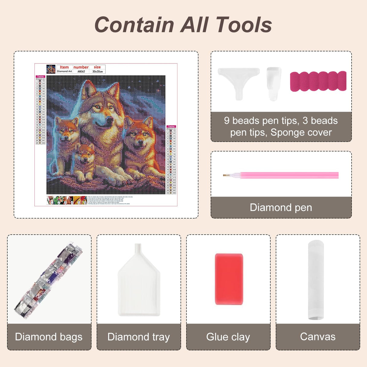 Anuver Wolf Diamond Painting Kits for Adults, 5D DIY Diamond Art Kits for Beginners, Full Drill Diamond Painting Kits for Home Wall Decor, 12x12 Inch Anuver